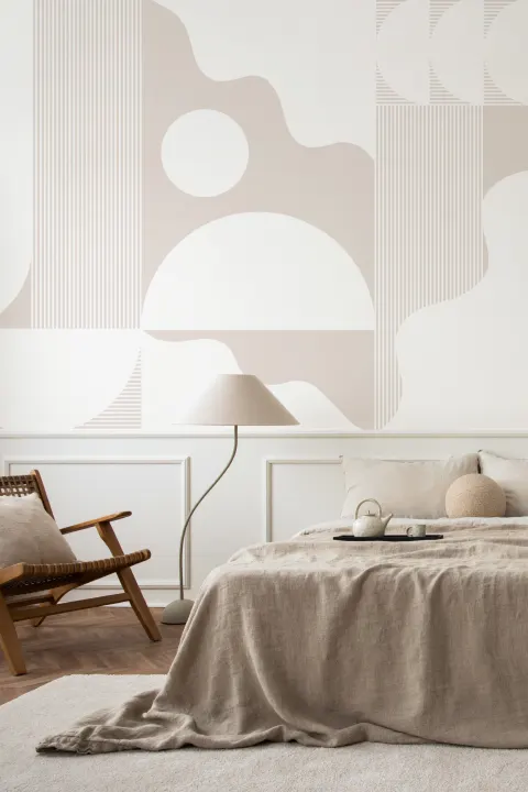 Alb și bej Abstract Geometric Wallpaper Mural