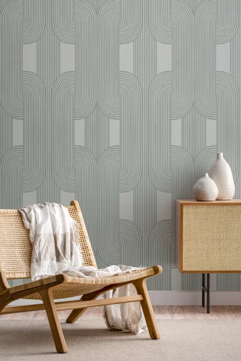 Green Calming Lines and Curves Repeat Pattern Wallpaper