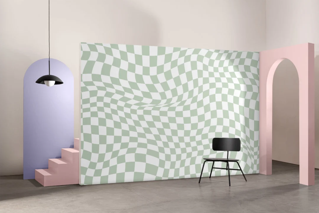 Cool Green Checkered Aesthetic Pattern Wallpaper Mural