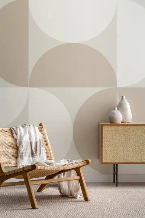 Papel Pintado con Círculos Retro Beige