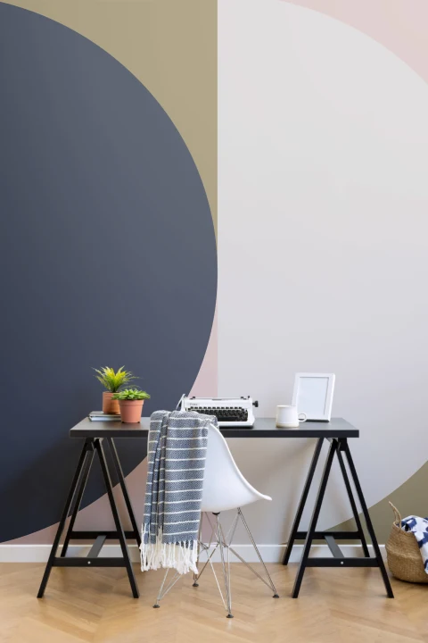 Carta da Parati Semicerchi Retrò in Blu Navy e Rosa