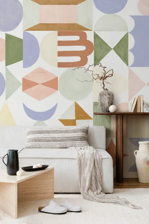 Pastell geometriska totemformer fototapet