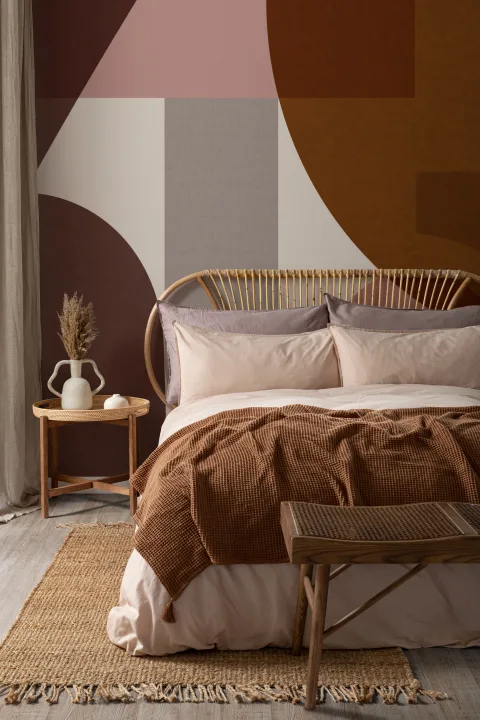 Brown & Pink Mid-Century Geometric Collage Wall Mural