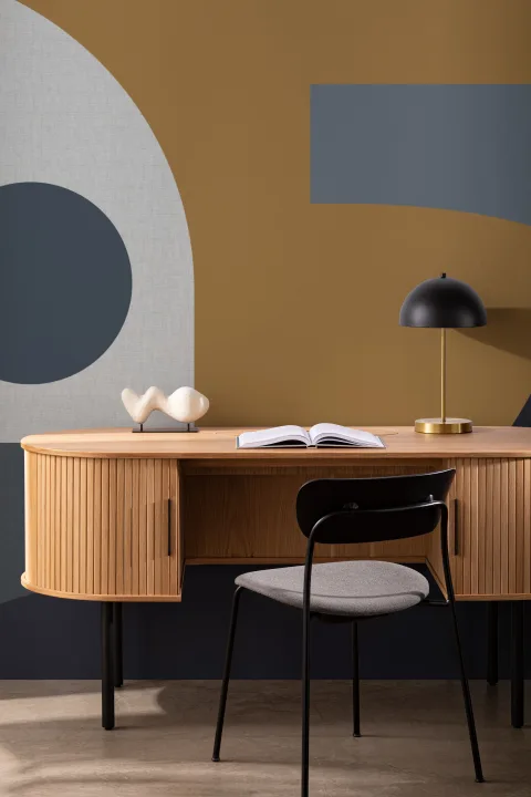 Mural Geométrico Mid Century en Azul y Mostaza