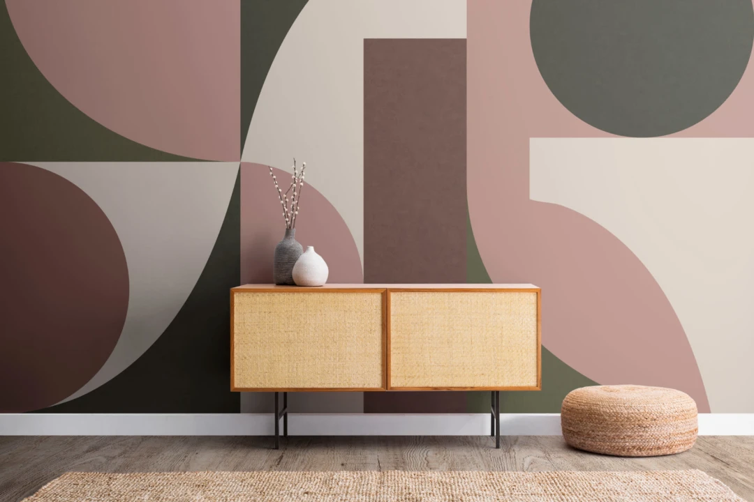 Panoramique géométrique rose et vert style mid-century