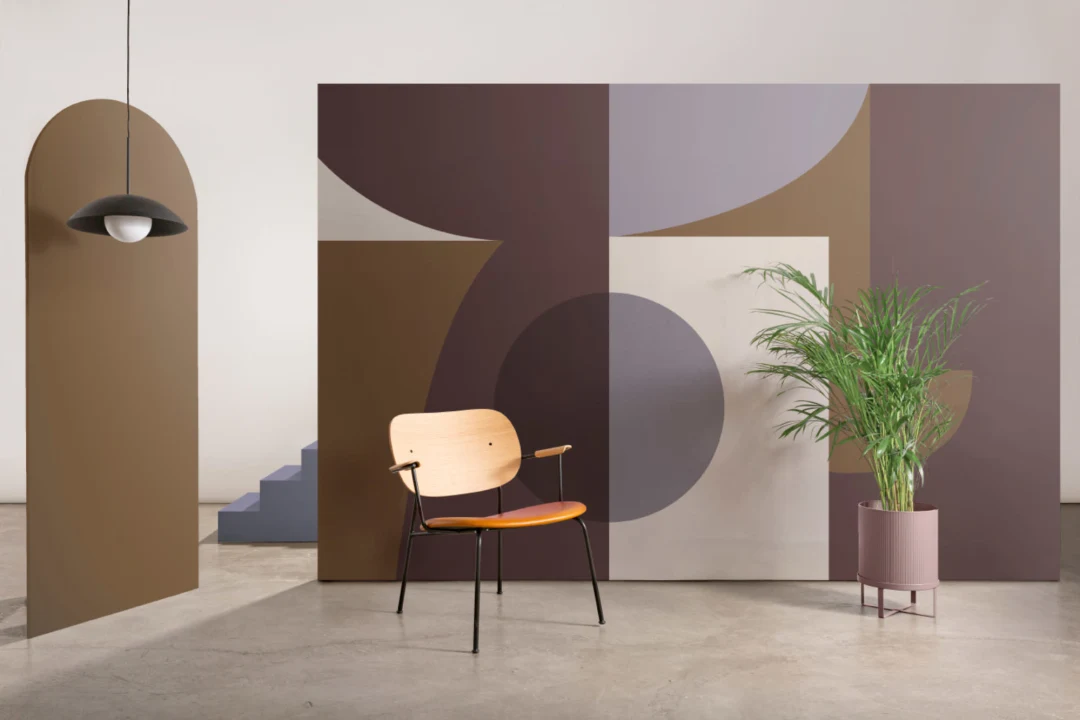 Burgundy Mid-Century Geometric Collage Wall Mural