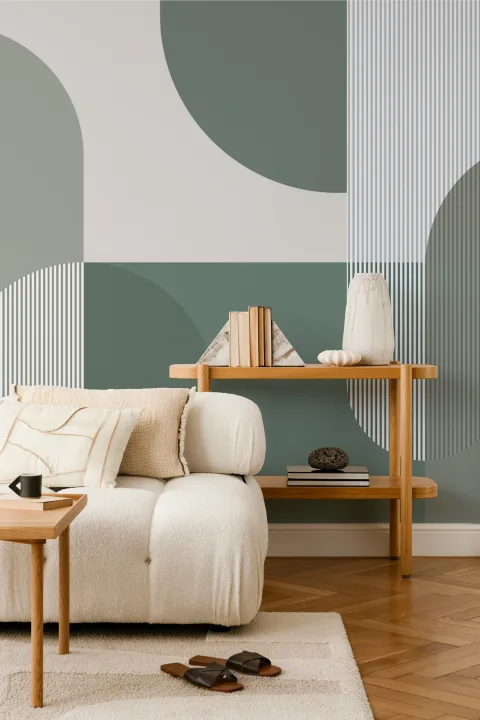 Green Scandinavian Geometric Mural