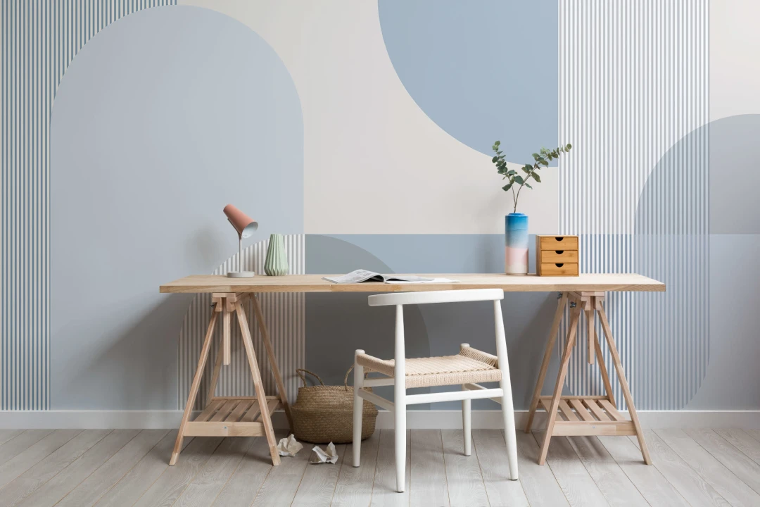 Blue Scandinavian Geometric Mural
