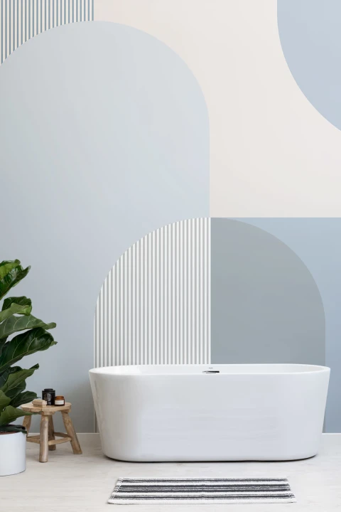 Papel pintado geométrico escandinavo azul