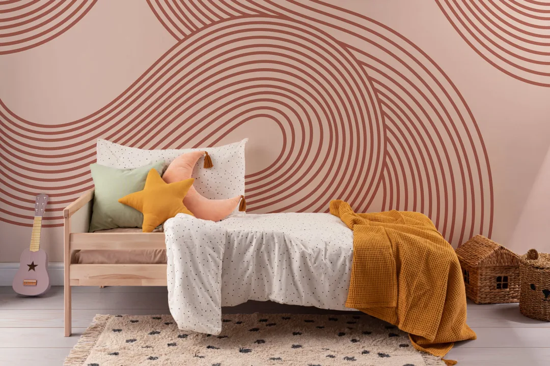 Terracotta Curvy Lines Zen Garden Pattern Mural