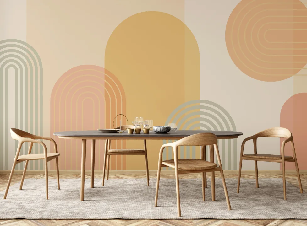 Bright Retro Geometric Arches Mural
