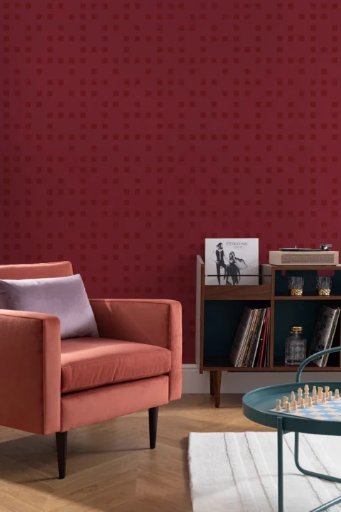 Papel Pintado Pixelado Cuadrados Pequeños Degradados Rojos