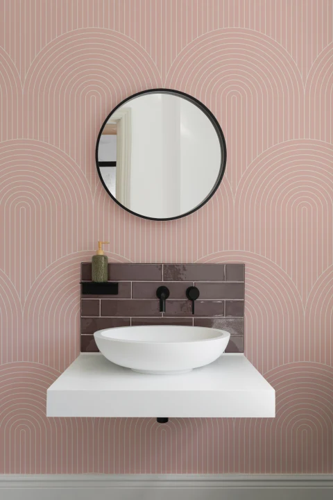 Papel Pintado Geométrico Círculo de Rayas Sutiles Rosa