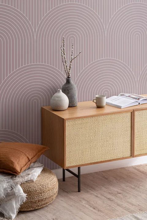 Mauve Geometric Thin Striped Loop Repeat Pattern Wallpaper
