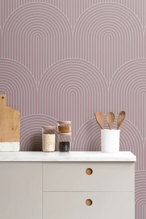 Mauve geometrinen ohut raidallinen Loop toista kuvio tapetti