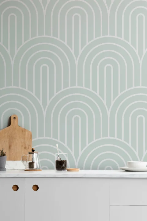 Green Geometric Infinite Loop Striped Repeat Pattern Wallpaper