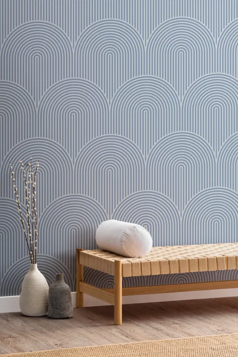 Tapeta w geometryczne paski z powtarzającym się wzorem Blue Circuit Design