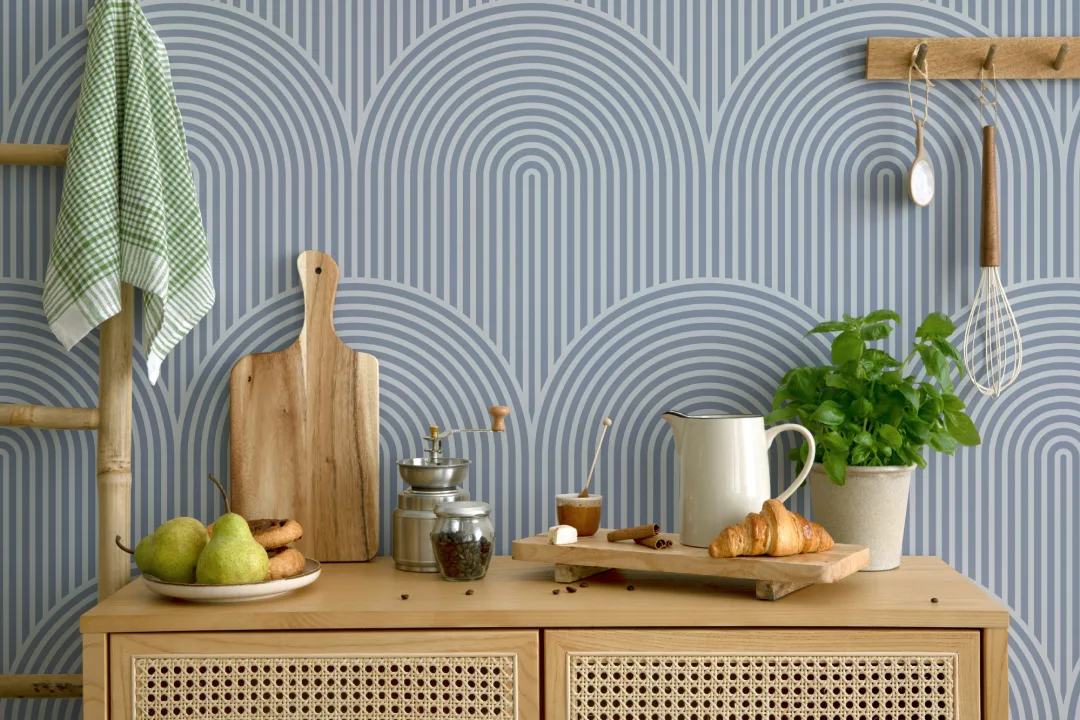 Blå kretsdesign geometrisk stripete tapet