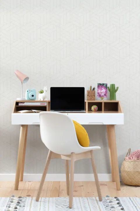 Nude Lined Cube Geometric Modern Repeat Pattern Wallpaper