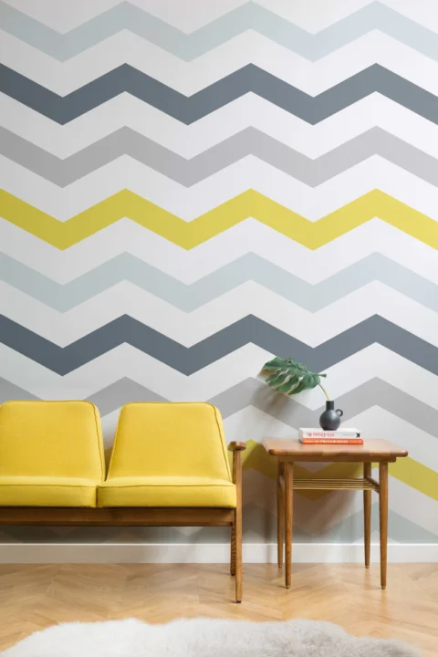 Mural Papel Pintado Chevron Amarillo y Gris