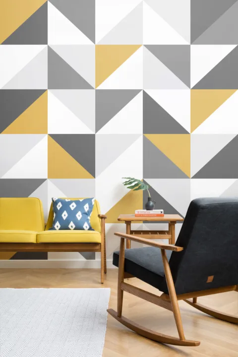 Yellow & Gray Geometric Wallpaper Mural