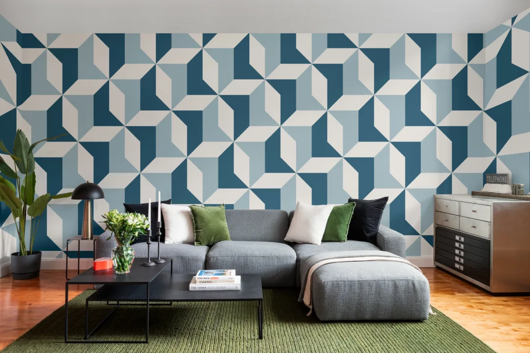 Mural Papel Pintado Geometría Azul Abstracta