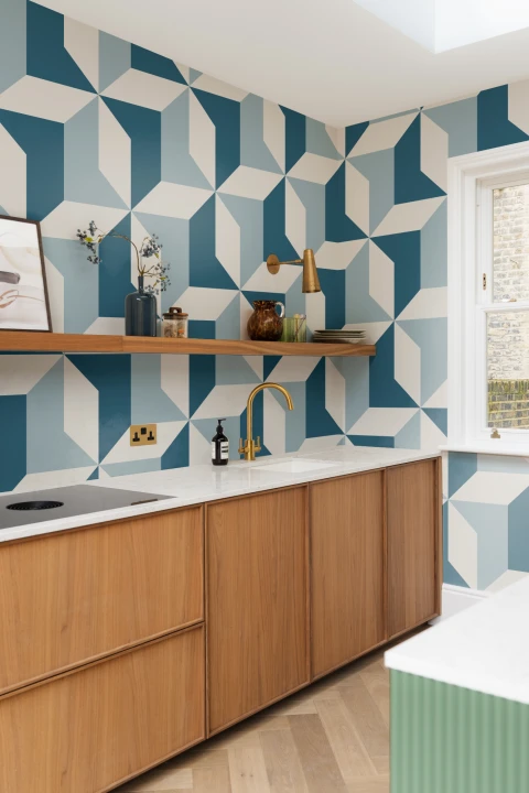Mural de papel de parede geométrico abstrato azul