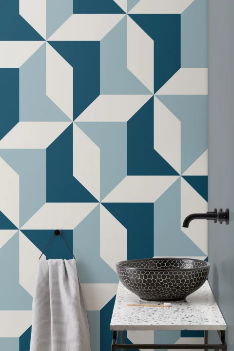 Mural Papel Pintado Geometría Azul Abstracta