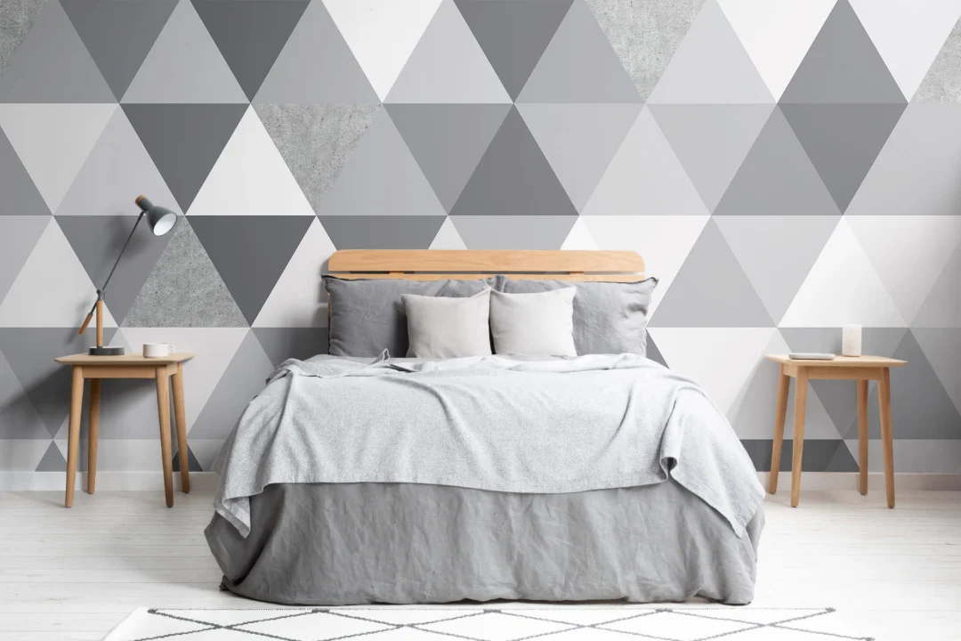Mural Papel Pintado con Triángulos Grises y Blancos de Hormigón
