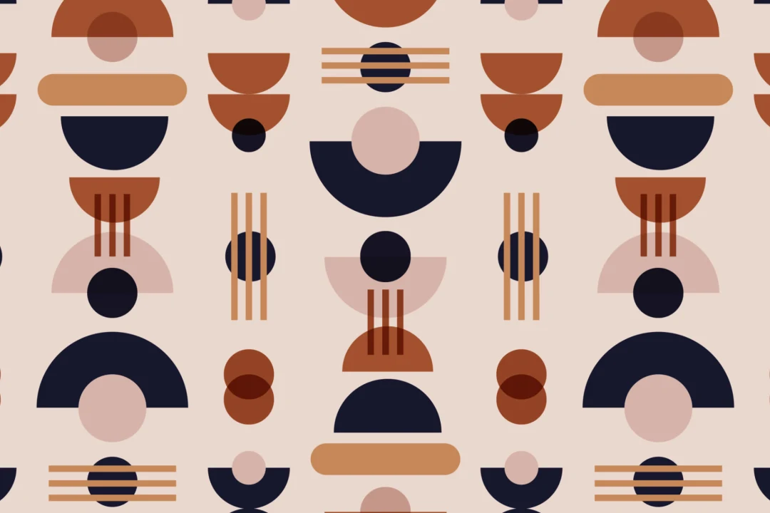 Neutral & Navy Mid Century Modern Geometric Repeat Pattern Wallpaper