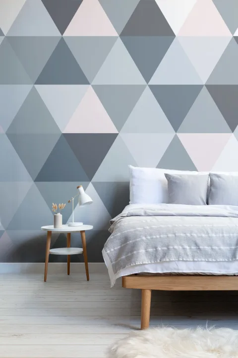 Gray & Pink Geometric Triangle Pattern Wallpaper Mural