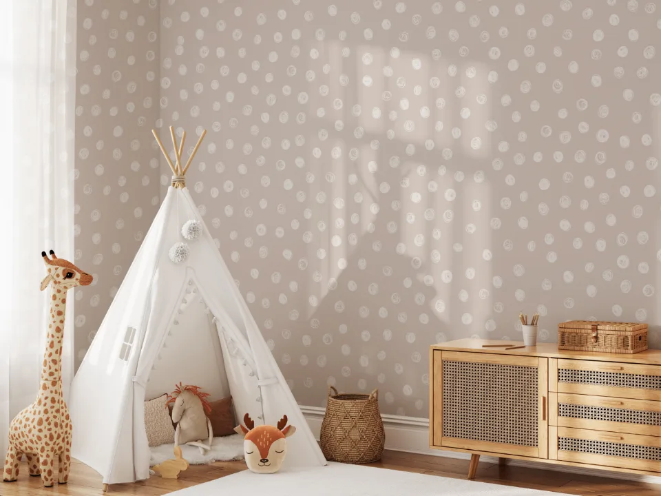 Cream Illustrated Polka Dot Wallpaper Mural