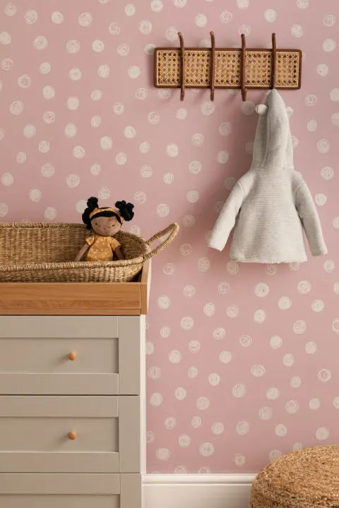 Pink Illustrated Polka Dot Wallpaper Mural