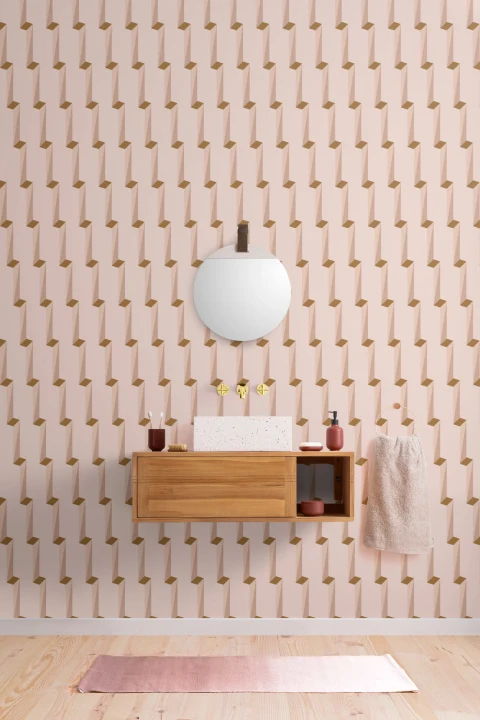 Pink 3D Effect Modern Geometric Repeat Pattern Wallpaper