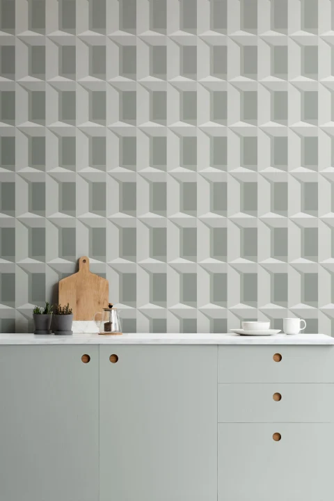 Green 3D Effect Modern Geometric Repeat Pattern Wallpaper
