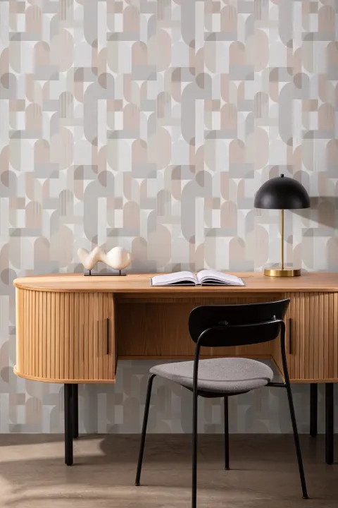 Papel Pintado Estilo Nórdico con Motivo Geométrico en Colores Neutros