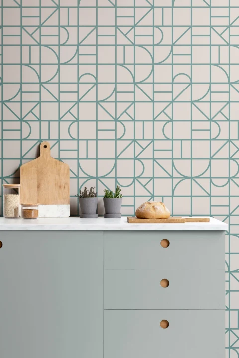 Sage Green Modern Geometric Grid Repeat Pattern Wallpaper