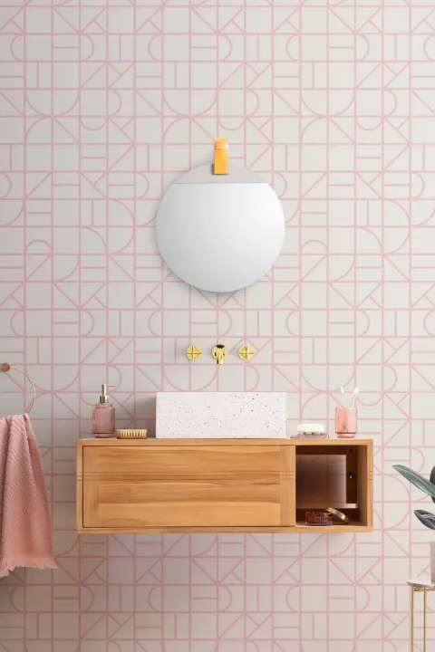 Pink Modern Geometric Grid Repeat Pattern Wallpaper