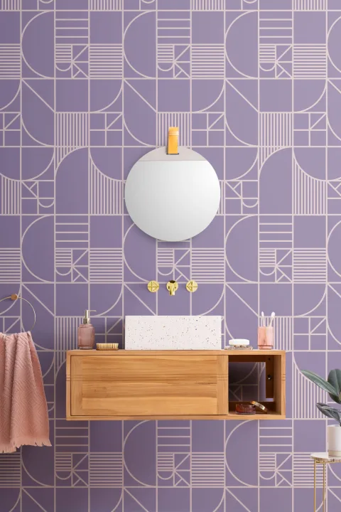 Violet Abstract Geometric Lines Repeat Pattern Wallpaper
