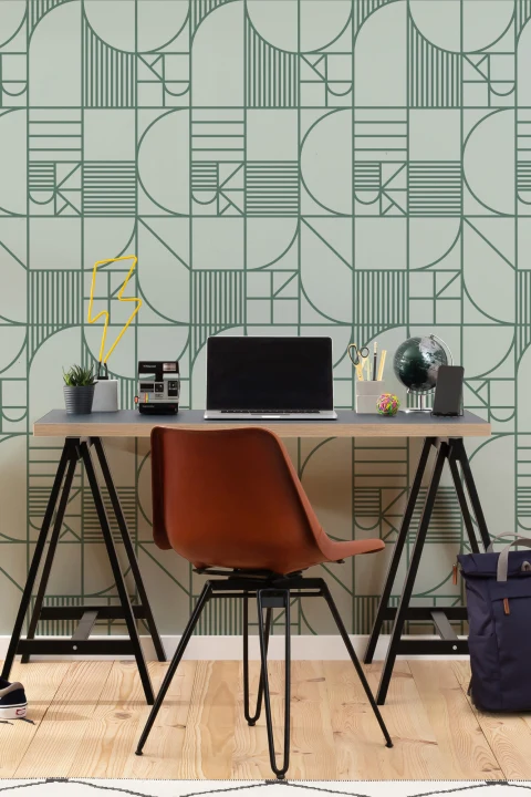 Green Abstract Geometric Lines Repeat Pattern Wallpaper