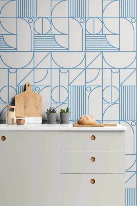 Blue and White Geometric Grid Lines Repeat Pattern Wallpaper