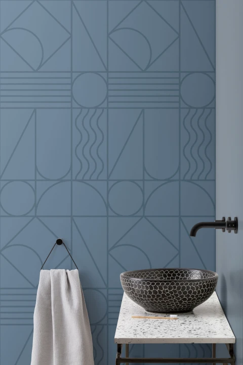 Deep Blue Geometric Lines and Curves Repeat Pattern Wallpaper