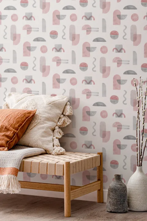 Pink Watercolor Geometric Repeat Pattern Wallpaper