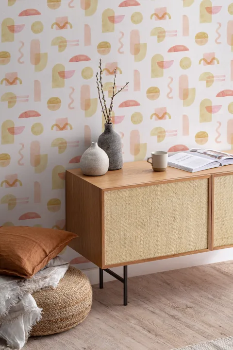 Yellow and Orange Watercolor Geometric Repeat Pattern Wallpaper