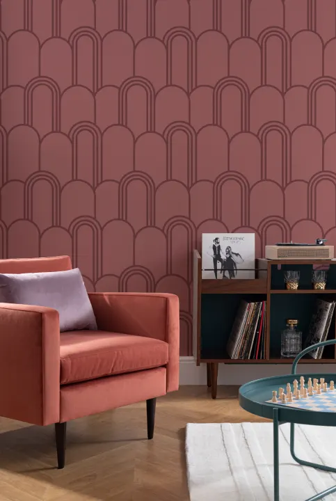 Pink Art Deco Arch Repeat Pattern Wallpaper