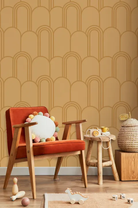 Yellow Art Deco Arch Repeat Pattern Wallpaper