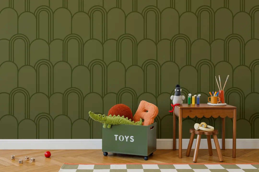 Green Art Deco Arch Repeat Pattern Wallpaper