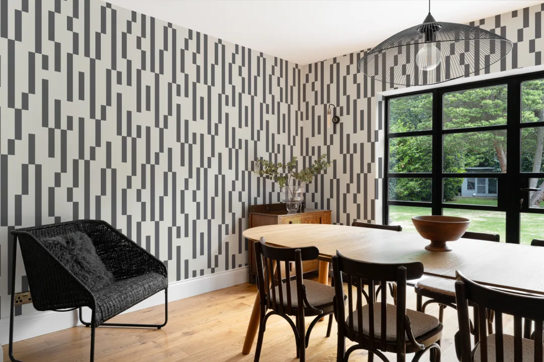 Black and White Modern Bauhaus Geometric Repeat Pattern Wallpaper