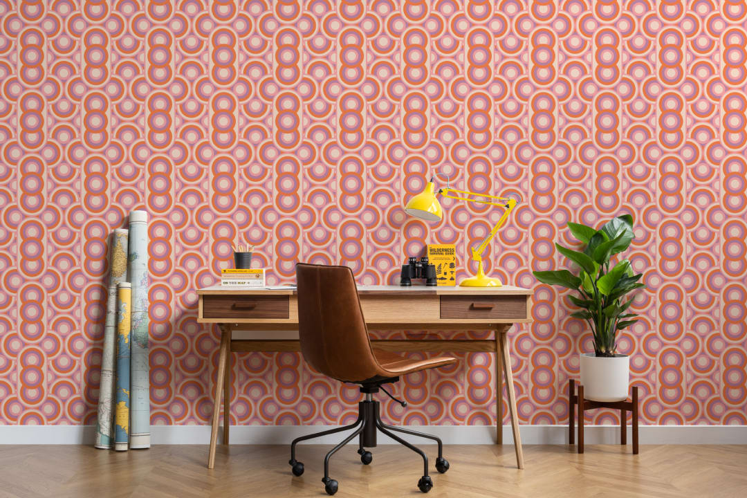Papel Pintado Círculos en Rosa y Naranja