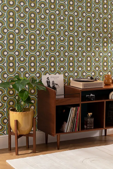 Retro 70s Circles Repeat Pattern Wallpaper